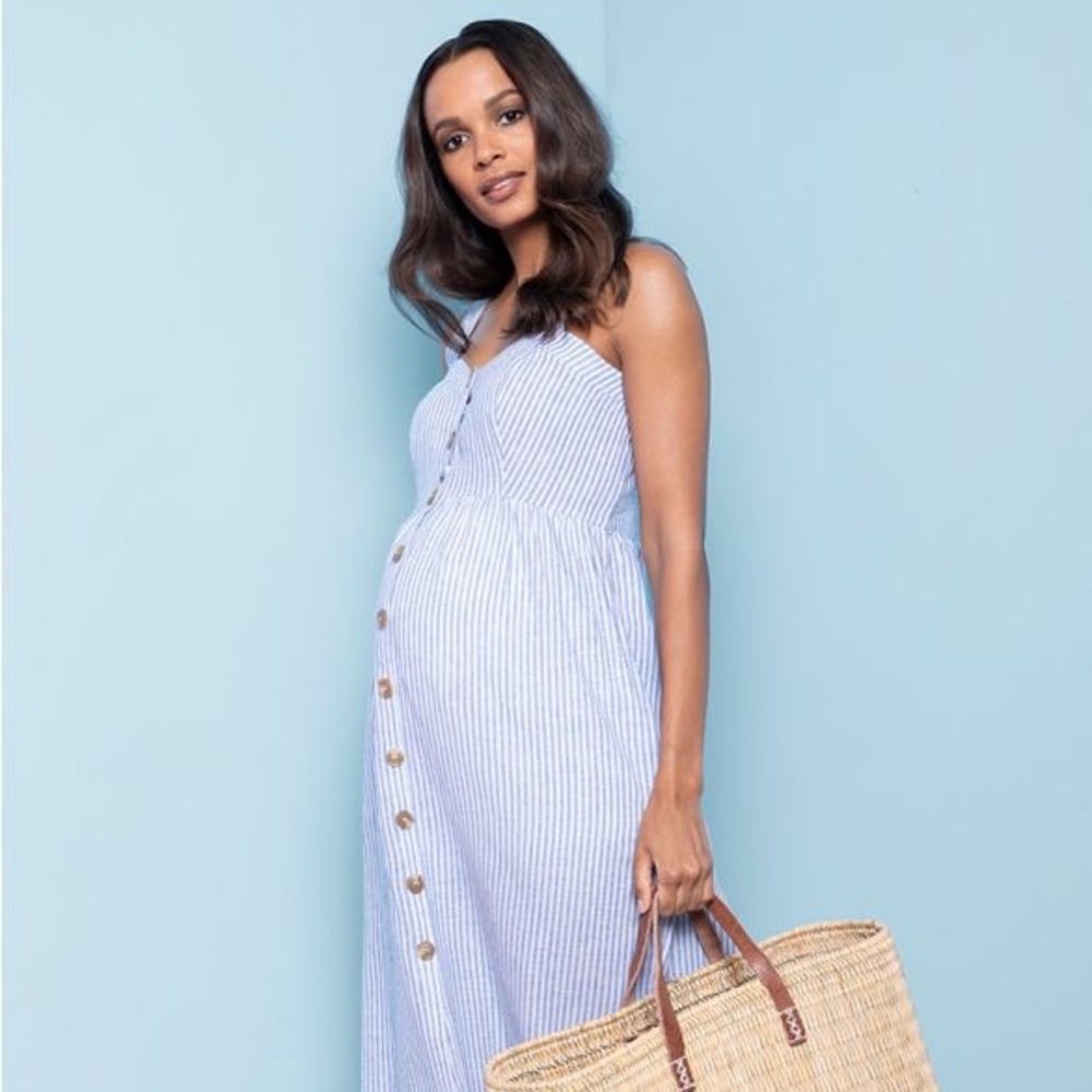 Seraphine Blue and White Striped Maternity Dress